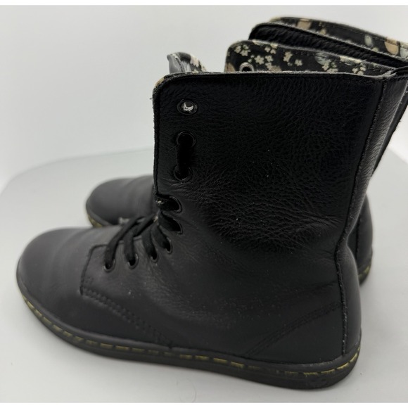 Dr Martens Stratford Boots Black Leather Floral Lining High Lace Up Women's Sz 7 - Picture 8 of 11